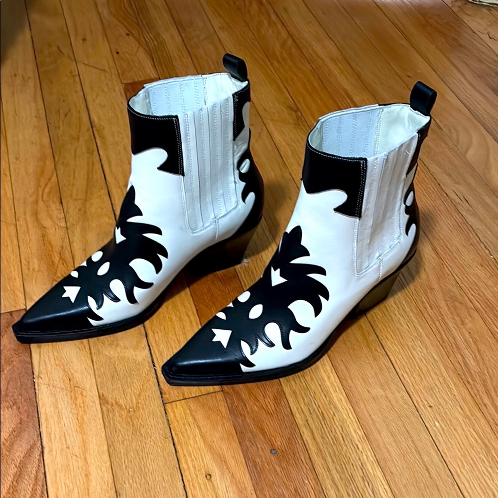 Black and White Western Ankle Boots